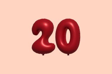 Gerçekçi metalik hava balonundan yapılmış 133 boyutlu 3 boyutlu balon. Satılık parti dekorasyonu için 3 boyutlu kırmızı helyum balonları, kutlama yıldönümü, düğün tatili. Vektör illüstrasyonu