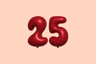 Gerçekçi metalik hava balonundan yapılmış 133 boyutlu 3 boyutlu balon. Satılık parti dekorasyonu için 3 boyutlu kırmızı helyum balonları, kutlama yıldönümü, düğün tatili. Vektör illüstrasyonu