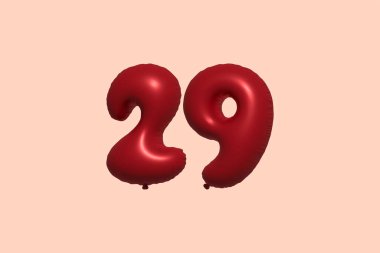 Gerçekçi metalik hava balonundan yapılmış 133 boyutlu 3 boyutlu balon. Satılık parti dekorasyonu için 3 boyutlu kırmızı helyum balonları, kutlama yıldönümü, düğün tatili. Vektör illüstrasyonu