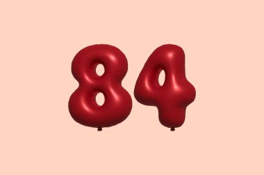 Gerçekçi metalik hava balonu 3D görüntülemesinden yapılmış 84 numara balon. Satılık parti dekorasyonu için 3 boyutlu kırmızı helyum balonları, kutlama yıldönümü, düğün tatili. Vektör illüstrasyonu