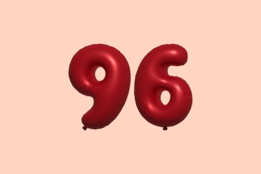 Gerçekçi metalik hava balonu 3D görüntülemesinden yapılmış 96 3D numaralı balon. Satılık parti dekorasyonu için 3 boyutlu kırmızı helyum balonları, kutlama yıldönümü, düğün tatili. Vektör illüstrasyonu