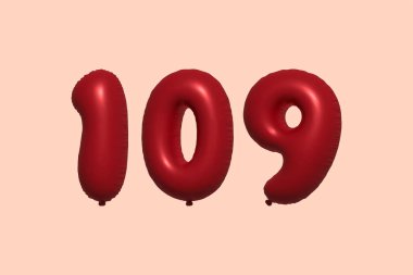 3D gerçekçi metalik hava balonundan yapılmış 109 numara balon. Satılık parti dekorasyonu için 3 boyutlu kırmızı helyum balonları, kutlama yıldönümü, düğün tatili. Vektör illüstrasyonu