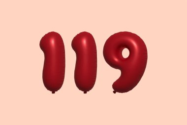 Gerçekçi metalik hava balonu 3D görüntülemesinden yapılmış 1193 boyutlu balon. Satılık parti dekorasyonu için 3 boyutlu kırmızı helyum balonları, kutlama yıldönümü, düğün tatili. Vektör illüstrasyonu