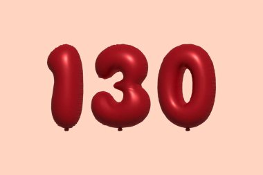 Gerçekçi metalik hava balonu 3D görüntülemesinden yapılmış 130 3D numaralı balon. Satılık parti dekorasyonu için 3 boyutlu kırmızı helyum balonları, kutlama yıldönümü, düğün tatili. Vektör illüstrasyonu