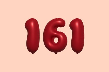 Gerçekçi metalik hava balonu 3D görüntülemesinden yapılmış 1613 numara balon. Satılık parti dekorasyonu için 3 boyutlu kırmızı helyum balonları, kutlama yıldönümü, düğün tatili. Vektör illüstrasyonu