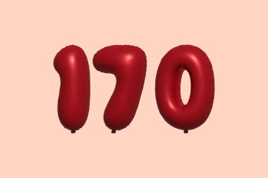 Gerçekçi metalik hava balonu 3D görüntülemesinden yapılmış 170 3D numaralı balon. Satılık parti dekorasyonu için 3 boyutlu kırmızı helyum balonları, kutlama yıldönümü, düğün tatili. Vektör illüstrasyonu