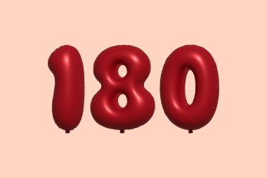 Gerçekçi metalik hava balonundan yapılmış 3D numaralı balon. Satılık parti dekorasyonu için 3 boyutlu kırmızı helyum balonları, kutlama yıldönümü, düğün tatili. Vektör illüstrasyonu