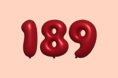 Gerçekçi metalik hava balonundan yapılmış 3D numaralı balon. Satılık parti dekorasyonu için 3 boyutlu kırmızı helyum balonları, kutlama yıldönümü, düğün tatili. Vektör illüstrasyonu