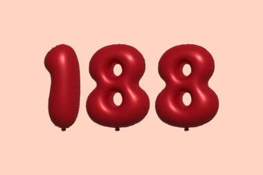 Gerçekçi metalik hava balonundan yapılmış 188 numara 3 boyutlu balon. Satılık parti dekorasyonu için 3 boyutlu kırmızı helyum balonları, kutlama yıldönümü, düğün tatili. Vektör illüstrasyonu