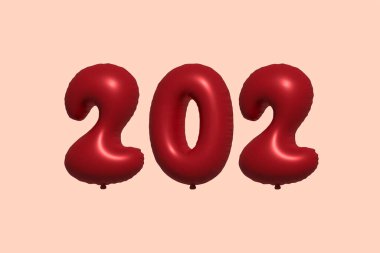 3D gerçekçi metalik hava balonundan yapılmış 202 numara balon. Satılık parti dekorasyonu için 3 boyutlu kırmızı helyum balonları, kutlama yıldönümü, düğün tatili. Vektör illüstrasyonu