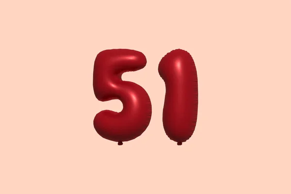 Numer Balon Wykonany Realistycznego Metalicznego Balonu Renderingu Powietrza Czerwony Hel — Wektor stockowy