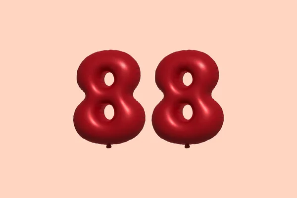 Balão Número Feito Balão Metálico Realista Renderização Balões Hélio Vermelho —  Vetores de Stock