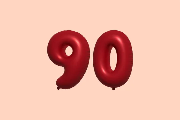 Шарик Номер Сделанный Реалистичного Металлического Воздушного Шара Рендеринга Красного Гелия — стоковый вектор