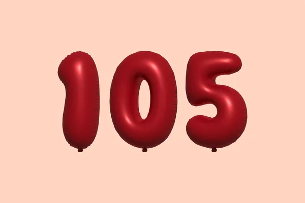 105 Číslo Balón Realistického Kovového Vzduchového Balónu Rendering Červené Helium — Stockový vektor