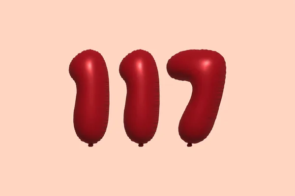 117 Воздушный Шар Реалистичного Металлического Воздушного Шара Рендеринга Красного Гелия — стоковый вектор