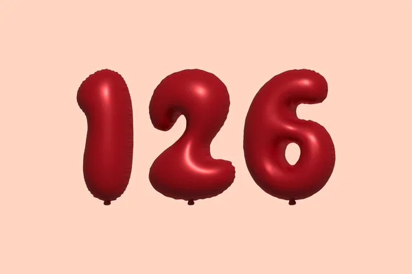 126 Zahlenballon Aus Realistischem Metallluftballon Rendering Red Helium Luftballons Zum — Stockvektor