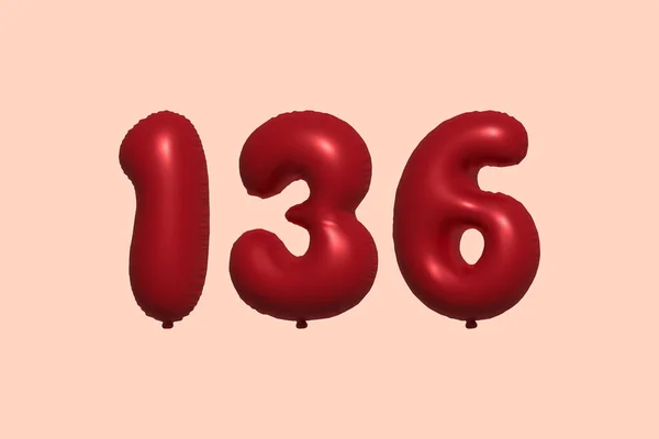 136 Balão Número Feito Balão Metálico Realista Renderização Balões Hélio —  Vetores de Stock