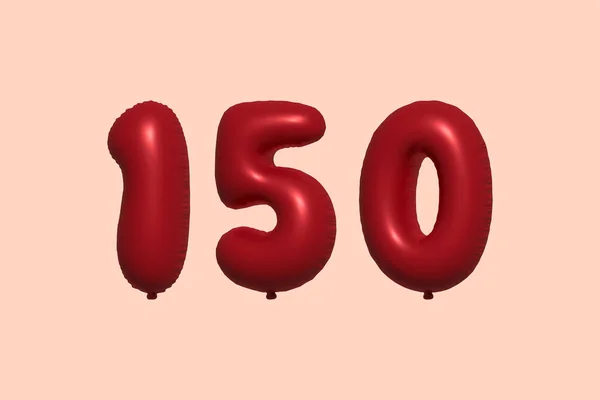 Balon Numer 150 Wykonany Realistycznego Metalicznego Balonu Renderingu Powietrza Czerwony — Wektor stockowy