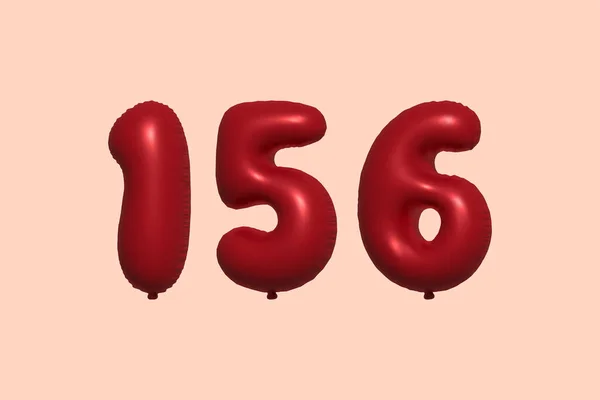 156 Nummer Ballong Tillverkad Realistiska Metalliska Luft Ballong Rendering Red — Stock vektor