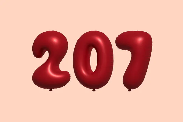 207 Aantal Ballon Gemaakt Van Realistische Metalen Luchtballon Rendering Rode — Stockvector