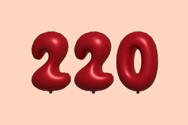 220 Číslo Balón Realistického Kovového Vzduchového Balónu Rendering Červené Helium — Stockový vektor