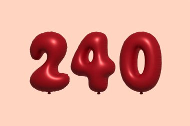 3D gerçekçi metalik hava balonundan yapılmış 240 numara balon. Satılık parti dekorasyonu için 3 boyutlu kırmızı helyum balonları, kutlama yıldönümü, düğün tatili. Vektör illüstrasyonu