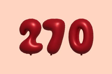 3D gerçekçi metalik hava balonundan yapılmış 270 numara balon. Satılık parti dekorasyonu için 3 boyutlu kırmızı helyum balonları, kutlama yıldönümü, düğün tatili. Vektör illüstrasyonu