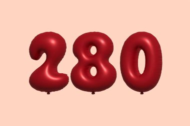 3D gerçekçi metalik hava balonundan yapılmış 280 numara balon. Satılık parti dekorasyonu için 3 boyutlu kırmızı helyum balonları, kutlama yıldönümü, düğün tatili. Vektör illüstrasyonu