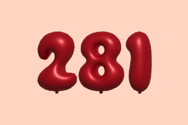 3D gerçekçi metalik hava balonundan yapılmış 283d numaralı balon. Satılık parti dekorasyonu için 3 boyutlu kırmızı helyum balonları, kutlama yıldönümü, düğün tatili. Vektör illüstrasyonu