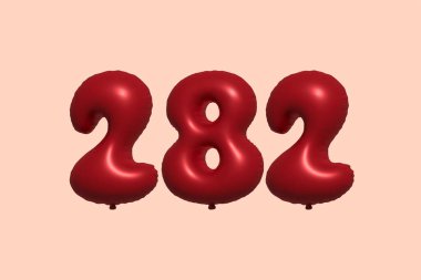 3D gerçekçi metalik hava balonundan yapılmış 282 3D numaralı balon. Satılık parti dekorasyonu için 3 boyutlu kırmızı helyum balonları, kutlama yıldönümü, düğün tatili. Vektör illüstrasyonu