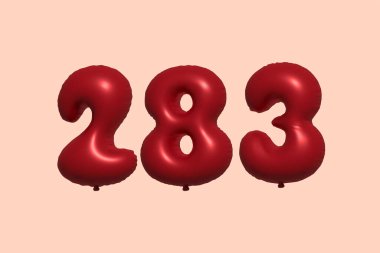 3D gerçekçi metalik hava balonundan yapılmış 283 numara balon. Satılık parti dekorasyonu için 3 boyutlu kırmızı helyum balonları, kutlama yıldönümü, düğün tatili. Vektör illüstrasyonu