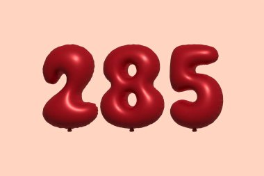 3D gerçekçi metalik hava balonundan yapılmış 285 numara balon. Satılık parti dekorasyonu için 3 boyutlu kırmızı helyum balonları, kutlama yıldönümü, düğün tatili. Vektör illüstrasyonu