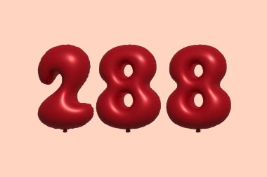 3D gerçekçi metalik hava balonundan yapılmış 288 numara balon. Satılık parti dekorasyonu için 3 boyutlu kırmızı helyum balonları, kutlama yıldönümü, düğün tatili. Vektör illüstrasyonu