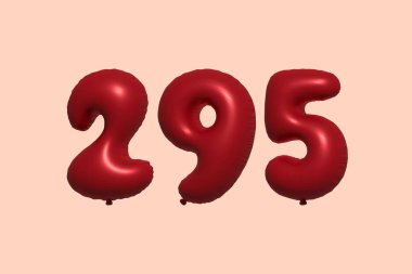 3D gerçekçi metalik hava balonundan yapılmış 295 numara balon. Satılık parti dekorasyonu için 3 boyutlu kırmızı helyum balonları, kutlama yıldönümü, düğün tatili. Vektör illüstrasyonu