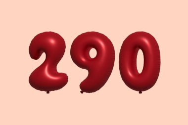 3D gerçekçi metalik hava balonundan yapılmış 290 numara balon. Satılık parti dekorasyonu için 3 boyutlu kırmızı helyum balonları, kutlama yıldönümü, düğün tatili. Vektör illüstrasyonu