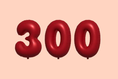 Gerçekçi metalik hava balonu 3D görüntüleme 300 boyutlu balon. Satılık parti dekorasyonu için 3 boyutlu kırmızı helyum balonları, kutlama yıldönümü, düğün tatili. Vektör illüstrasyonu
