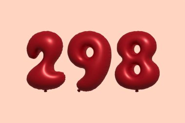 3D gerçekçi metalik hava balonundan yapılmış 298 numara balon. Satılık parti dekorasyonu için 3 boyutlu kırmızı helyum balonları, kutlama yıldönümü, düğün tatili. Vektör illüstrasyonu