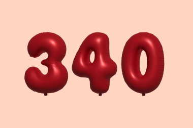 340 numara 3D balon gerçekçi metalik hava balonu 3D görüntüleme. Satılık parti dekorasyonu için 3 boyutlu kırmızı helyum balonları, kutlama yıldönümü, düğün tatili. Vektör illüstrasyonu