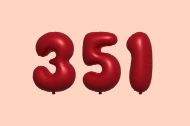 353d numaralı balon gerçekçi metalik hava balonu 3D görüntüleme. Satılık parti dekorasyonu için 3 boyutlu kırmızı helyum balonları, kutlama yıldönümü, düğün tatili. Vektör illüstrasyonu
