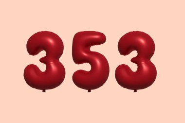 353 numara balon gerçekçi metalik hava balonu 3D görüntüleme. Satılık parti dekorasyonu için 3 boyutlu kırmızı helyum balonları, kutlama yıldönümü, düğün tatili. Vektör illüstrasyonu