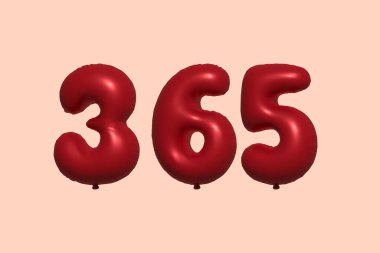 364 3d numaralı balon gerçekçi metalik hava balonu 3D görüntüleme. Satılık parti dekorasyonu için 3 boyutlu kırmızı helyum balonları, kutlama yıldönümü, düğün tatili. Vektör illüstrasyonu