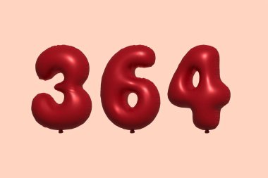 363 numara balon gerçekçi metalik hava balonu 3D görüntüleme. Satılık parti dekorasyonu için 3 boyutlu kırmızı helyum balonları, kutlama yıldönümü, düğün tatili. Vektör illüstrasyonu