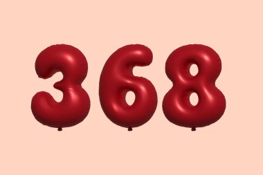 367 3D numaralı balon gerçekçi metalik hava balonu 3D görüntüleme. Satılık parti dekorasyonu için 3 boyutlu kırmızı helyum balonları, kutlama yıldönümü, düğün tatili. Vektör illüstrasyonu