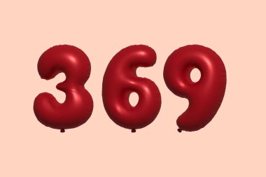 368 3d numaralı balon gerçekçi metalik hava balonu 3D görüntüleme. Satılık parti dekorasyonu için 3 boyutlu kırmızı helyum balonları, kutlama yıldönümü, düğün tatili. Vektör illüstrasyonu