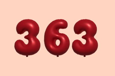 369 3D numaralı balon gerçekçi metalik hava balonu 3D görüntüleme. Satılık parti dekorasyonu için 3 boyutlu kırmızı helyum balonları, kutlama yıldönümü, düğün tatili. Vektör illüstrasyonu