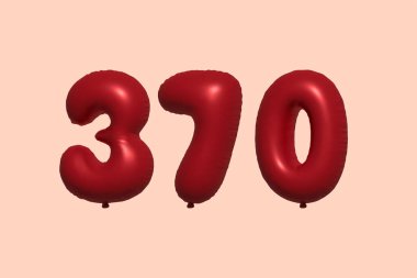 370 numara 3D balon gerçekçi metalik hava balonu 3D görüntüleme. Satılık parti dekorasyonu için 3 boyutlu kırmızı helyum balonları, kutlama yıldönümü, düğün tatili. Vektör illüstrasyonu