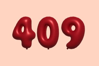 3D gerçekçi metalik hava balonundan yapılmış 409 numara balon. Satılık parti dekorasyonu için 3 boyutlu kırmızı helyum balonları, kutlama yıldönümü, düğün tatili. Vektör illüstrasyonu