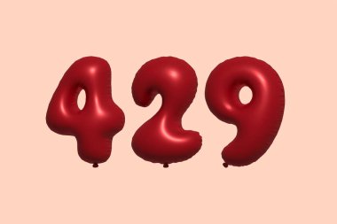 3D gerçekçi metalik hava balonundan yapılmış 429 numara balon. Satılık parti dekorasyonu için 3 boyutlu kırmızı helyum balonları, kutlama yıldönümü, düğün tatili. Vektör illüstrasyonu