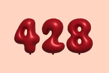 3D gerçekçi metalik hava balonundan yapılmış 428 numara balon. Satılık parti dekorasyonu için 3 boyutlu kırmızı helyum balonları, kutlama yıldönümü, düğün tatili. Vektör illüstrasyonu