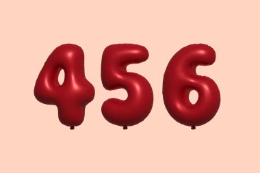 3D gerçekçi metalik hava balonundan yapılmış 456 3D numaralı balon. Satılık parti dekorasyonu için 3 boyutlu kırmızı helyum balonları, kutlama yıldönümü, düğün tatili. Vektör illüstrasyonu